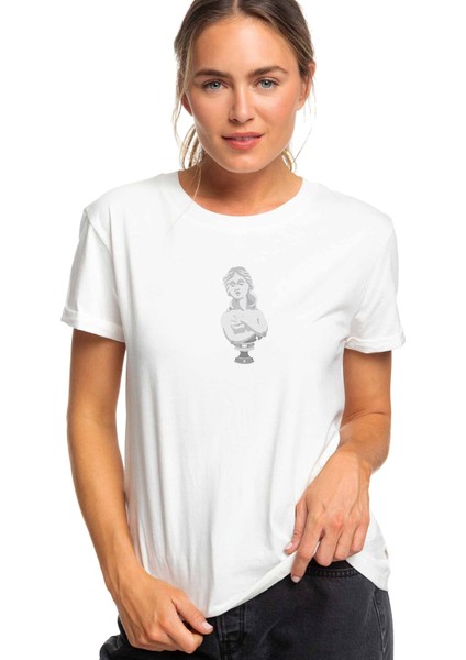 Antik Heykel Büst Baskılı Beyaz Kadın Örme Tshirt