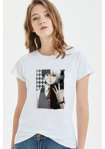 Anime Tokyo Ghoul Anteiku Baskılı Beyaz Kadın Tshirt
