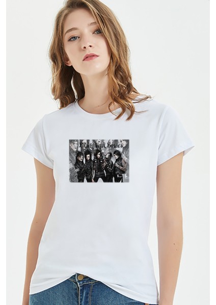 Black Veil Brides Andy Chains Goup Baskılı Beyaz Kadın Örme Tshirt