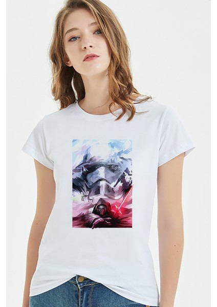 Wars Wallpaper Baskılı Beyaz Kadın Tshirt
