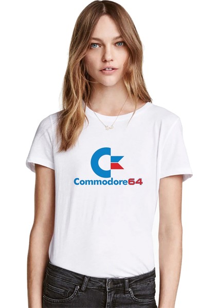 Commodore Logo Baskılı Beyaz Kadın Tshirt