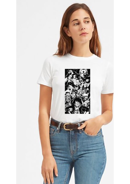 Anime One Piece Baskılı Beyaz Kadın Tshirt