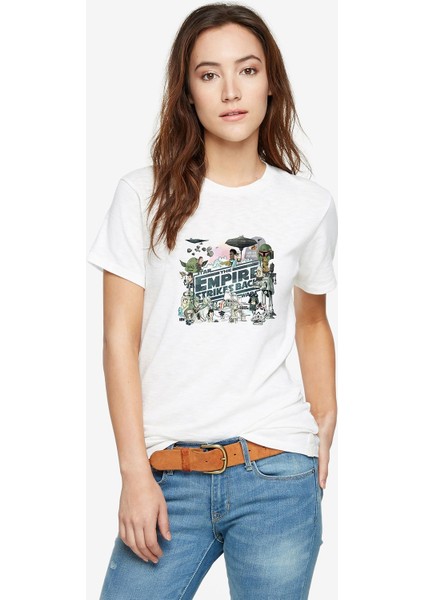 The Empire Strikes Back Baskılı Beyaz Kadın Tshirt