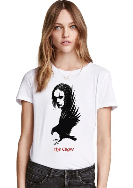 The Crow Baskılı Beyaz Kadın Tshirt