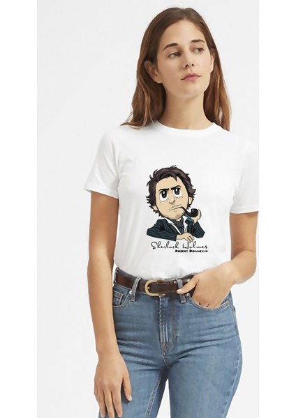 Sherlock Fun Baskılı Beyaz Kadın Tshirt