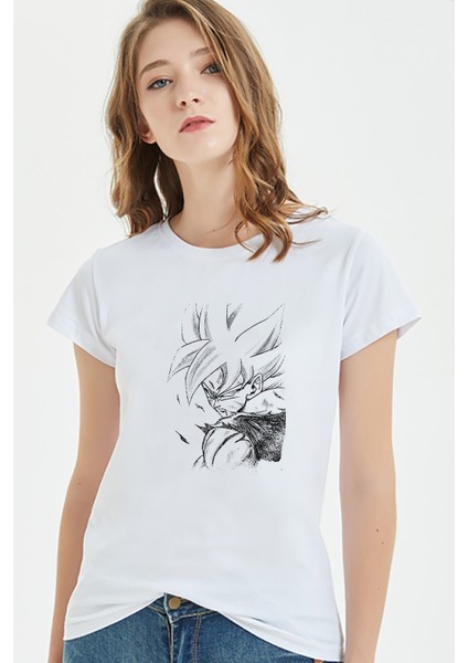 Anime Dragon Ball Baskılı Beyaz Kadın Tshirt