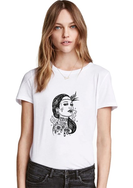 Gamblıng Girl Baskılı Beyaz Kadın Tshirt
