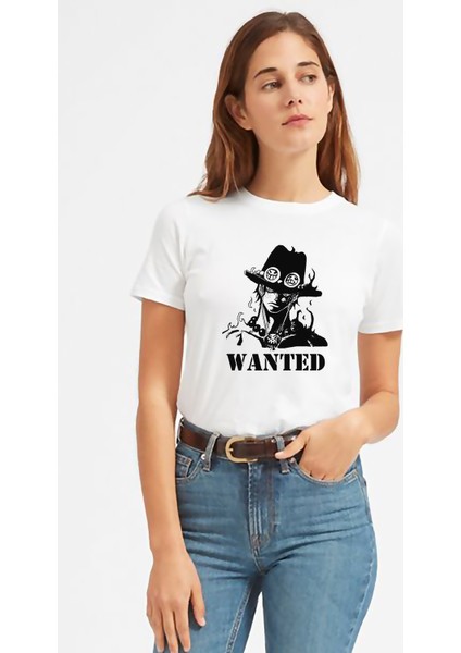 Anime One Piece Baskılı Beyaz Kadın Tshirt