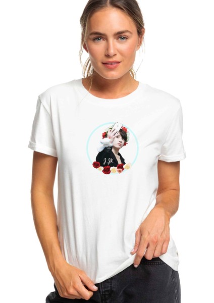 Jungkook Bts Müzisyen K Pop Gfriend Baskılı Beyaz Kadın Tshirt