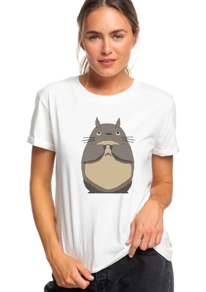 My Neighbor Komşum Totoro Baskılı Beyaz Kadın Tshirt