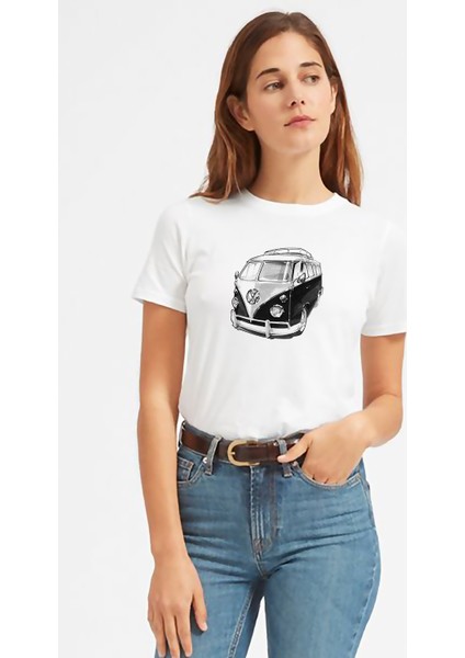 Wv Karavan Baskılı Beyaz Kadın Tshirt