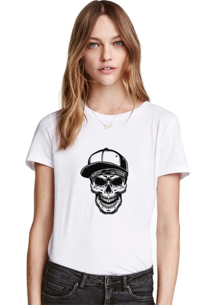 Kuru Kafa Baskılı Beyaz Kadın Tshirt