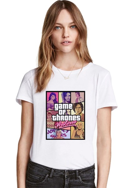 Game Of Thrones Comic Baskılı Beyaz Kadın Tshirt