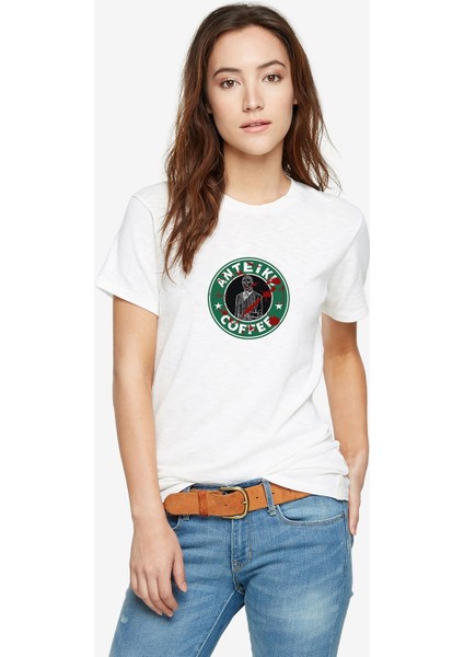 Anime Tokyo Ghoul Anteiku Coffee Baskılı Beyaz Kadın Tshirt