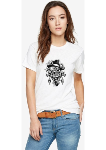 Gamblıng Zar 1969 Baskılı Beyaz Kadın Tshirt