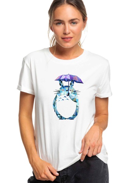 My Neighbor Komşum Totoro Baskılı Beyaz Kadın Tshirt