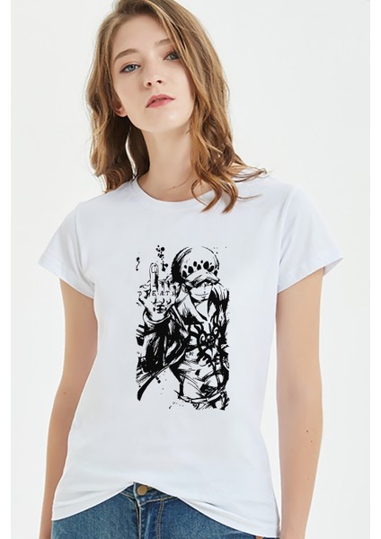 Anime One Piece Baskılı Beyaz Kadın Tshirt