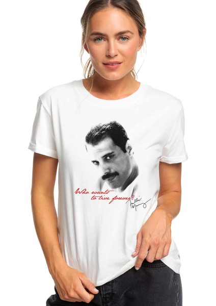 Freddie Mercury 2 Baskılı Beyaz Kadın Tshirt