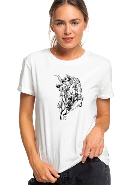 Ghost Rider Baskılı Beyaz Kadın Tshirt