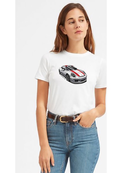 Porsche 911 R Baskılı Beyaz Kadın Tshirt