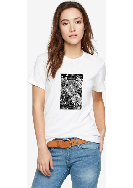 The Doors Lyric Lirik Baskılı Beyaz Kadın Tshirt