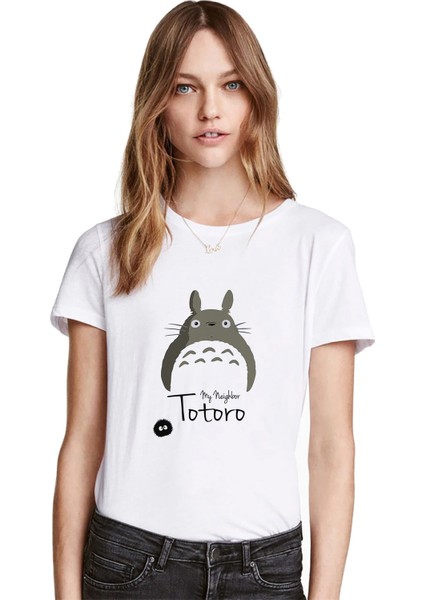 My Neighbor Komşum Totoro Baskılı Beyaz Kadın Tshirt