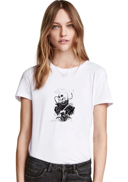 Ghost Rider Baskılı Beyaz Kadın Tshirt