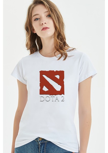 Dota 2 Simge Logo Baskılı Beyaz Kadın Tshirt