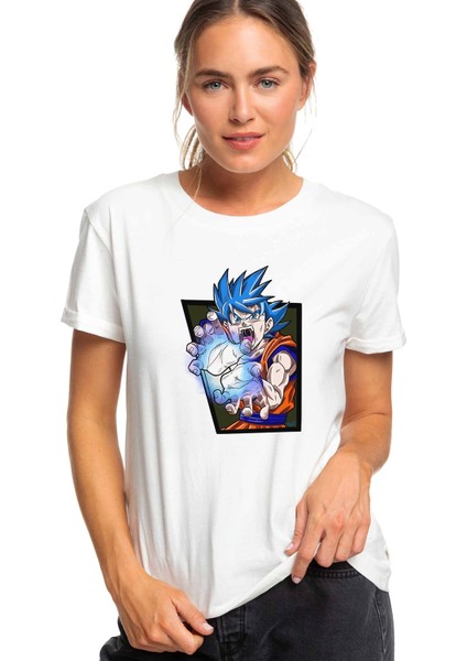 Anime Dragon Ball Baskılı Beyaz Kadın Tshirt