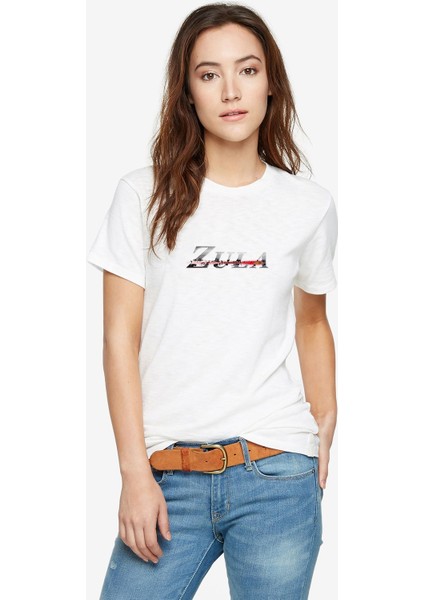 Zula Baskılı Beyaz Kadın Tshirt
