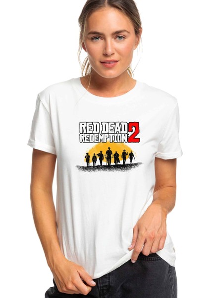 Red Dead Beyaz Logolu Baskılı Beyaz Kadın Tshirt