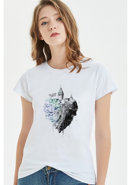 The Galata Istanbul Baskılı Beyaz Kadın Tshirt