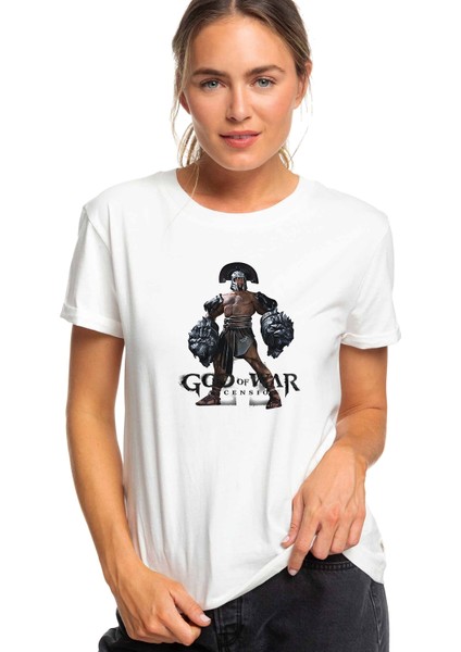 God Of War Baskılı Beyaz Kadın Tshirt