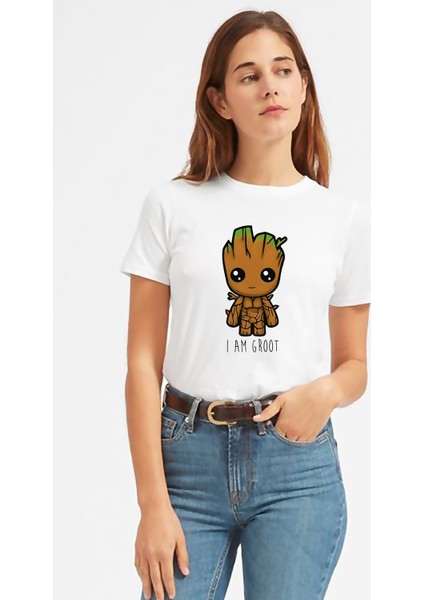I Am Groot Baskılı Beyaz Kadın Tshirt