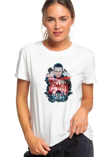 Stranger Things Bitchin Baskılı Beyaz Kadın Tshirt