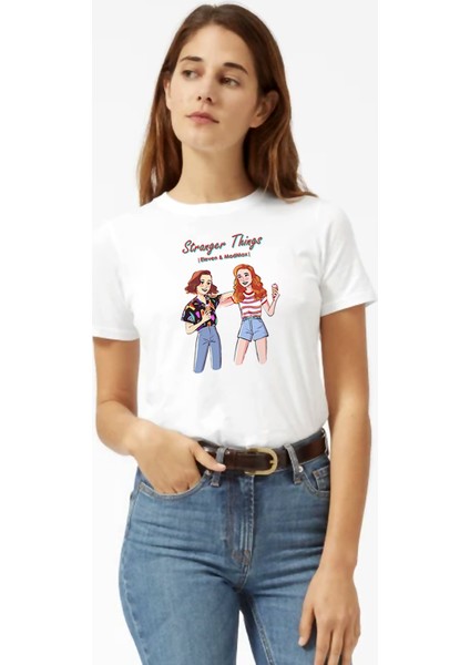 Stranger Things Eleven & Madmax Kadın Beyaz Tshirt