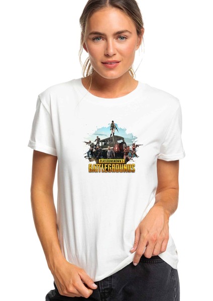 Pubg Baskılı Beyaz Kadın Tshirt