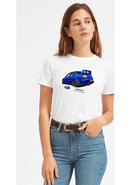 Subaru Baskılı Beyaz Kadın Tshirt