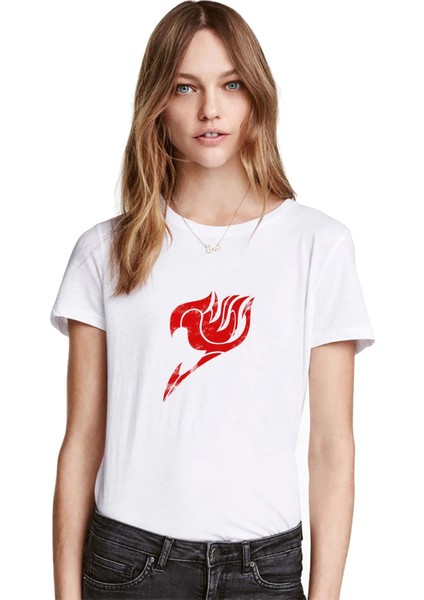 Anime Fairy Tail Glass Guild Emblem Baskılı Beyaz Kadın Tshirt