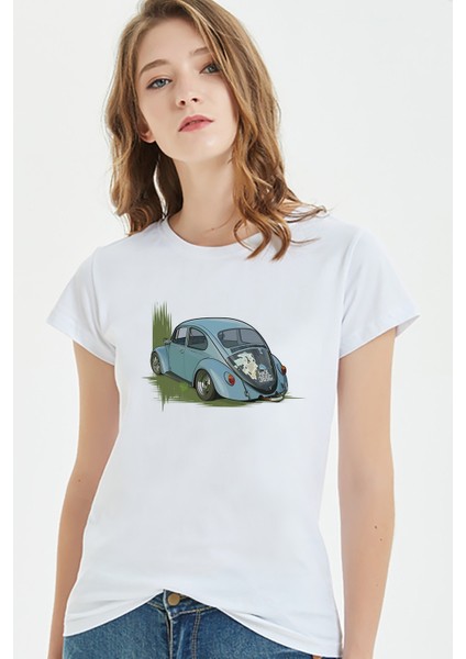 Wv Beetle Wosvos Baskılı Beyaz Kadın Tshirt