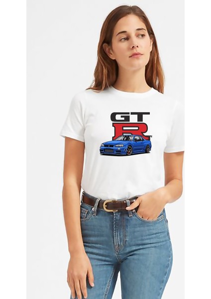Nissan Gt R Baskılı Beyaz Kadın Tshirt