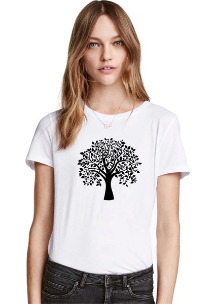 Silhouette Tree Kadın Beyaz Tshirt