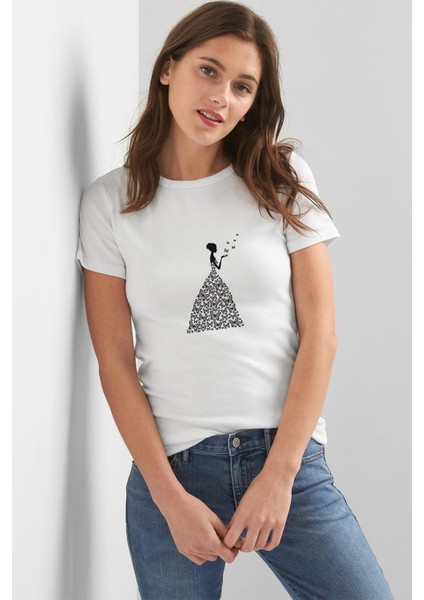 Silhouette Weeding Butterfly Kadın Beyaz Tshirt