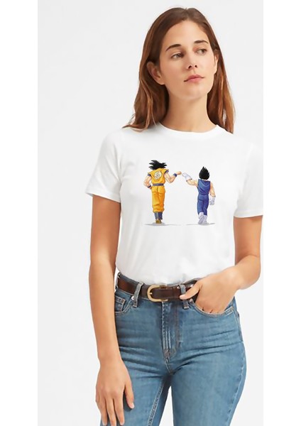 Anime Dragon Ball Baskılı Beyaz Kadın Tshirt