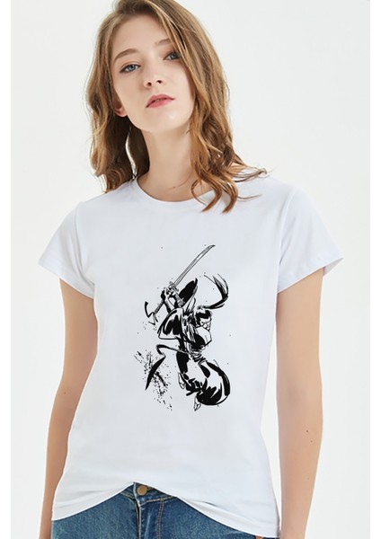 Samurai Jack Baskılı Beyaz Kadın Tshirt
