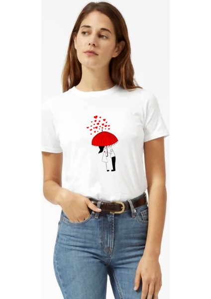 Silhouette Romance Couple Kadın Beyaz Tshirt