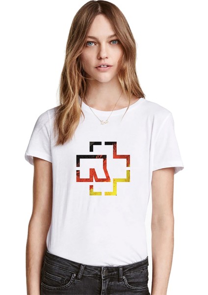 Rammistein Baskılı Beyaz Kadın Tshirt