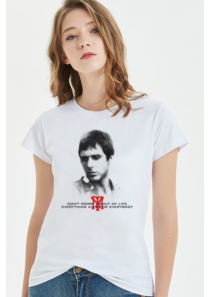 Tony Montana Baskılı Beyaz Kadın Tshirt