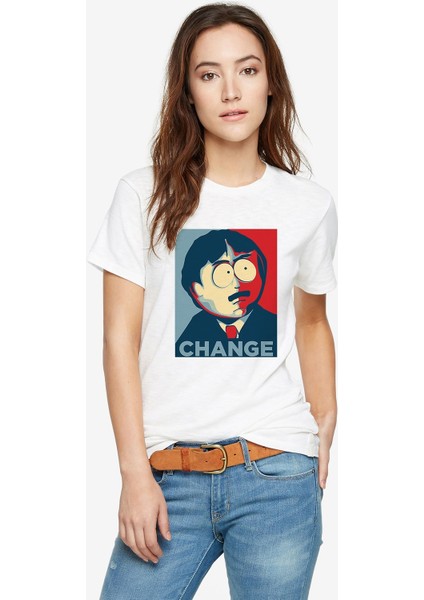 South Park Change Baskılı Beyaz Kadın Tshirt