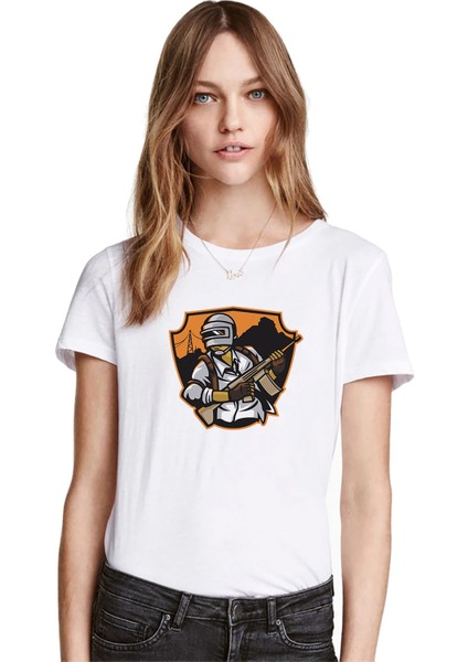 Pubg Soldier Running Kadın Beyaz Tshirt